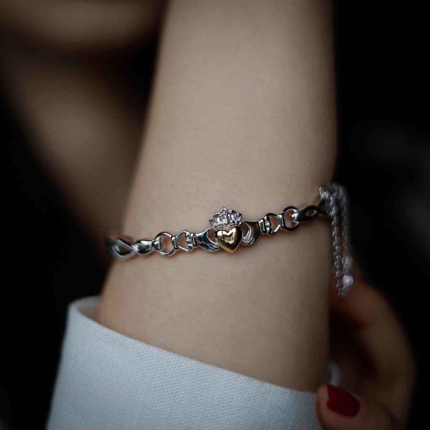 Silver Bangle Solid 10K Heart Claddagh Medium