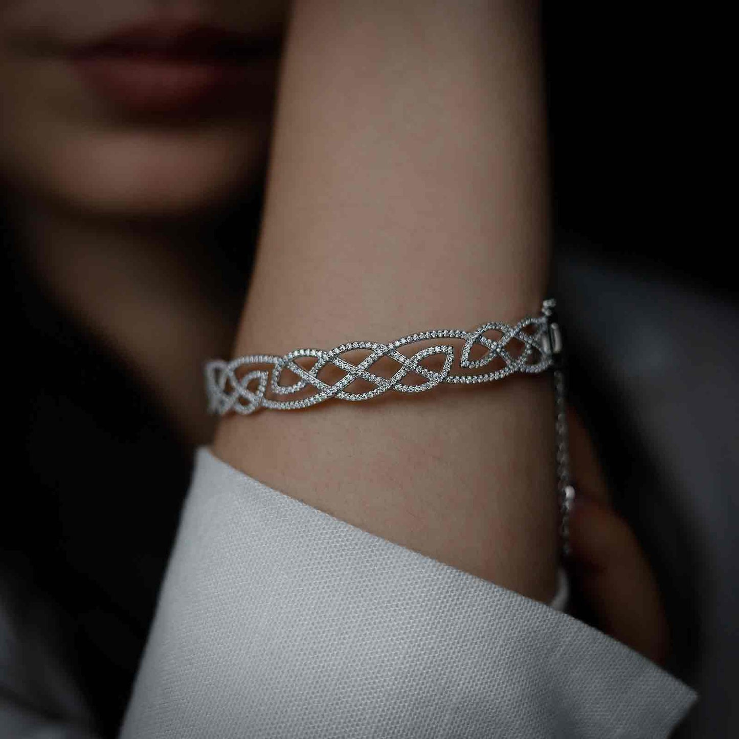 Interlaced Clear CZ Bangle