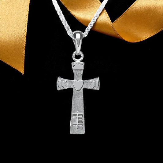 Silver Cross Ogham Love Claddagh