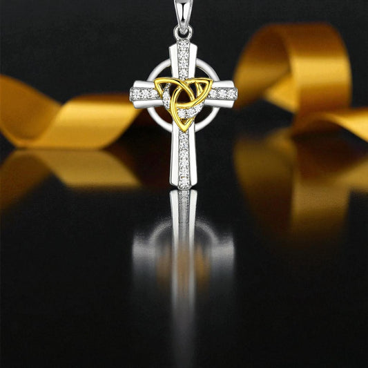Silver Two Tone Trinity Cross with CZ