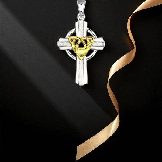 Silver Two Tone Trinity Cross Satin Finish