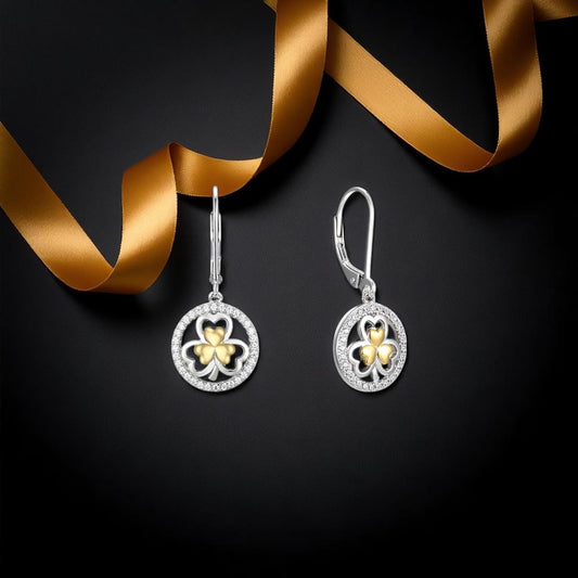 Two Tone Shamrock Earrings - Drop