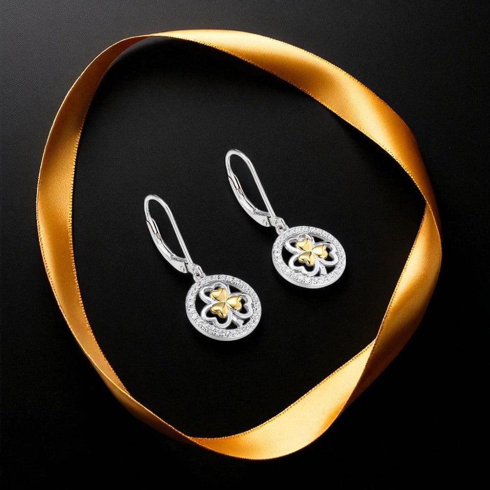 Two Tone Shamrock Earrings - Drop