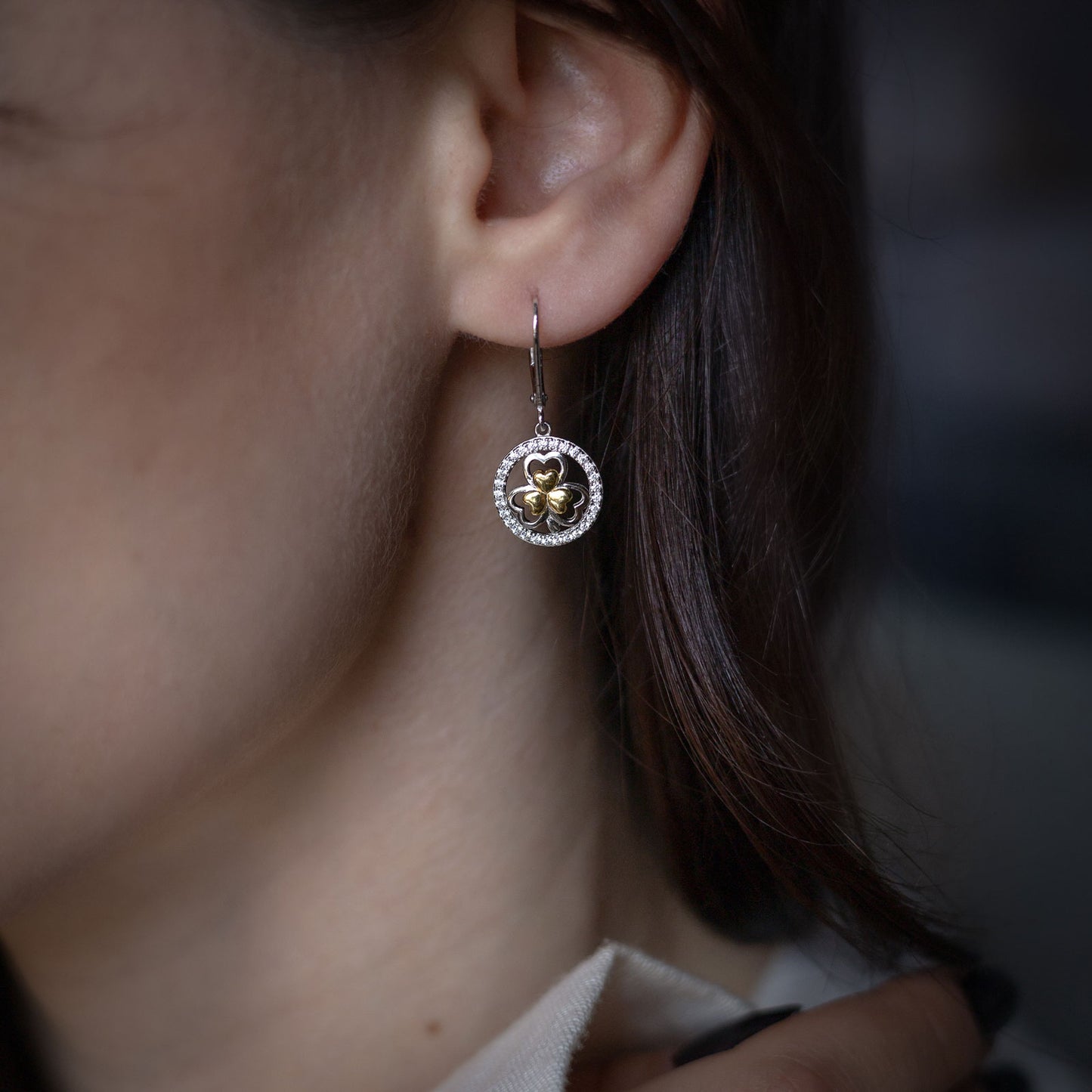 Two Tone Shamrock Earrings - Drop