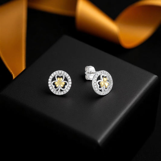Two Tone Shamrock Earrings - Stud