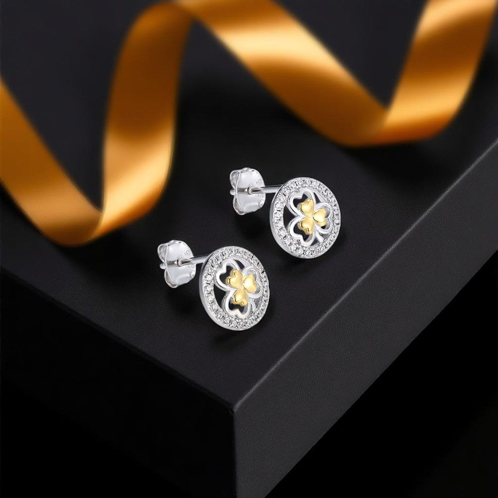 Two Tone Shamrock Earrings - Stud