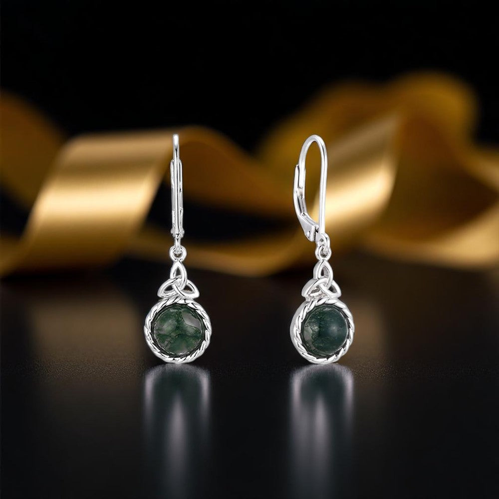 Moss Agate Trinity Drop Earrings