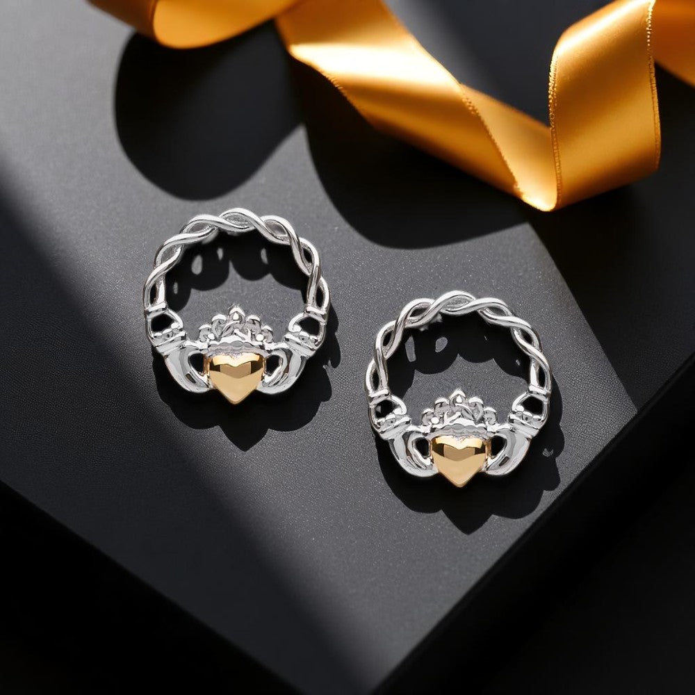 Silver Earrings Solid 10K Heart Claddagh