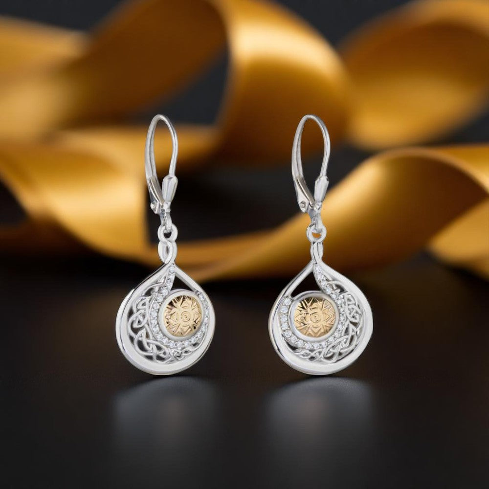 Silver Solstice Earring Teardrop with 18K Bead Drop