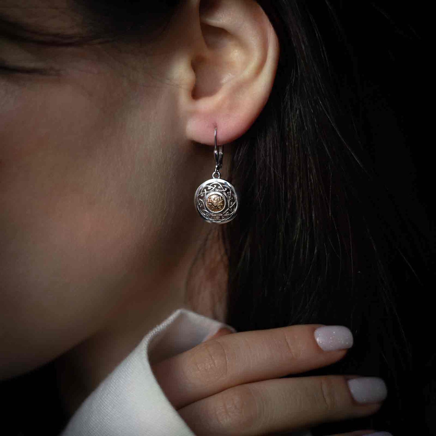 Silver Solstice Earring Celtic Knot with 18K Bead -Drop