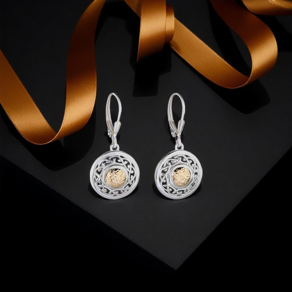 Silver Solstice Earring Celtic Knot with 18K Bead -Drop