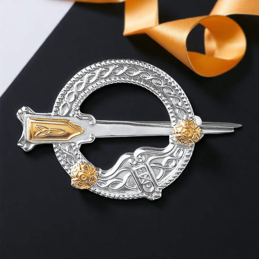 Silver Brooch Traditional Tara with 18K Gold Beading Medium
