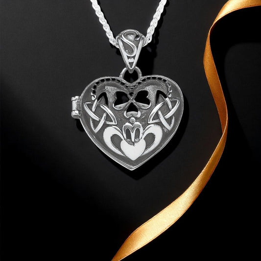 Silver Lockets Oxidised Puffed Heart Claddagh