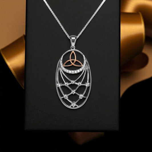 Silver Pendant Trinity Stone Set Interlaced