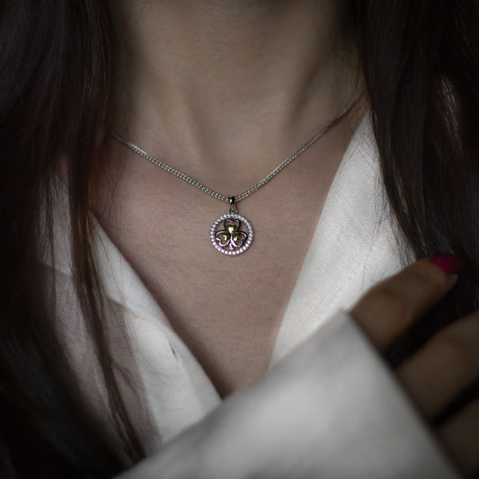Two Tone Shamrock Pendant - Sterling Silver