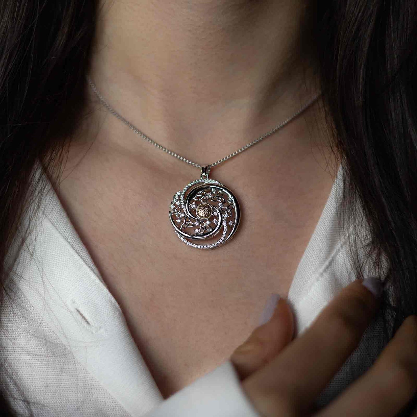 Silver Solstice Pendant Swirls with 18K Bead Med