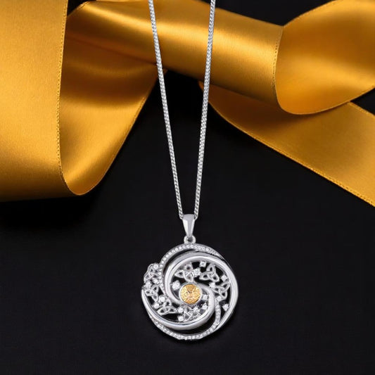 Silver Solstice Pendant Swirls with 18K Bead Med