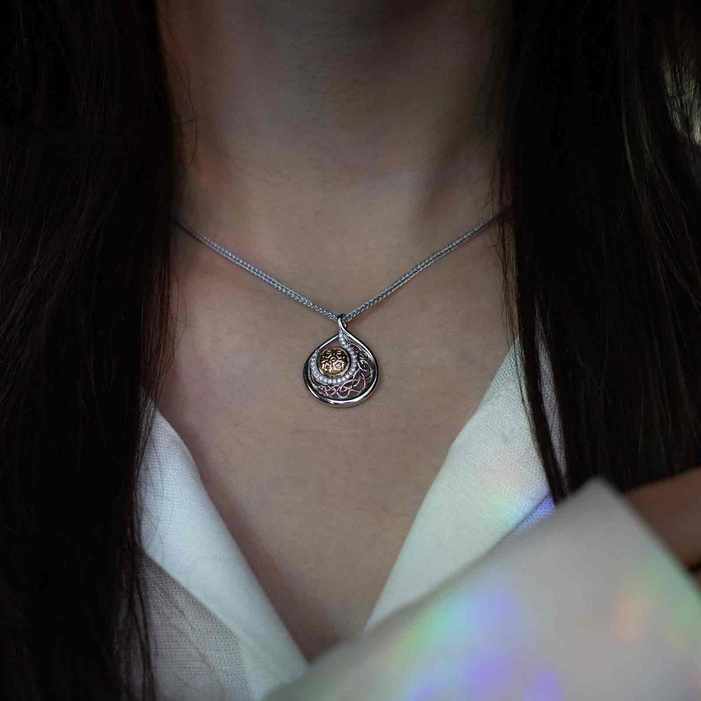 Silver Solstice Pendant Teardrop with 18K Bead Medium