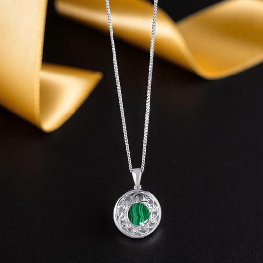 Silver Celtic Knot Pendant with Malachite