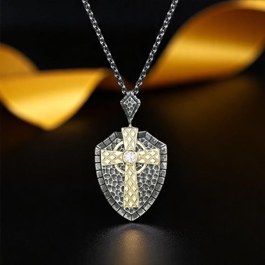 Echoes Sterling & 10K Celtic Cross Shield Necklet 24" Box Chain