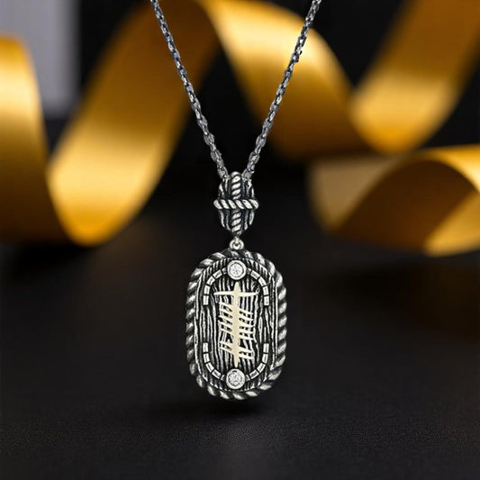 Echoes Sterling & 10K Celtic Ogham Grá Necklet on 18" Spiga Chain