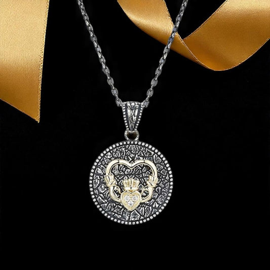 Echoes Sterling & 10K Claddagh Pendant 20" Spiga Chain