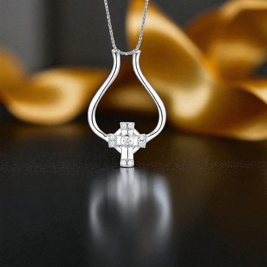 Ring Holder Pendant - Celtic Cross with CZ