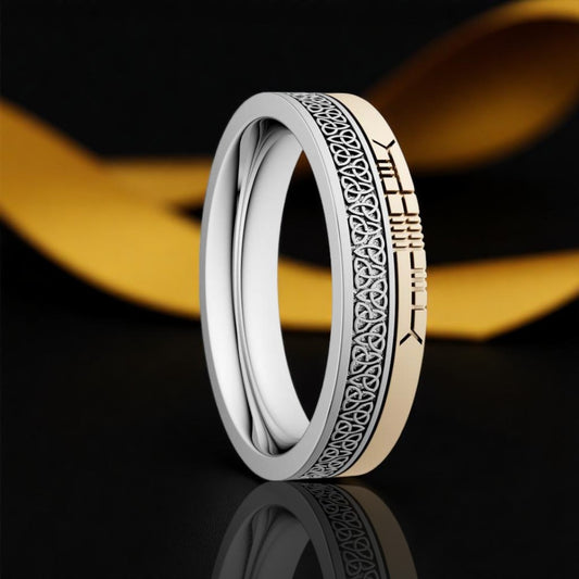 Narrow Trinity Wedding Ring with Ogham