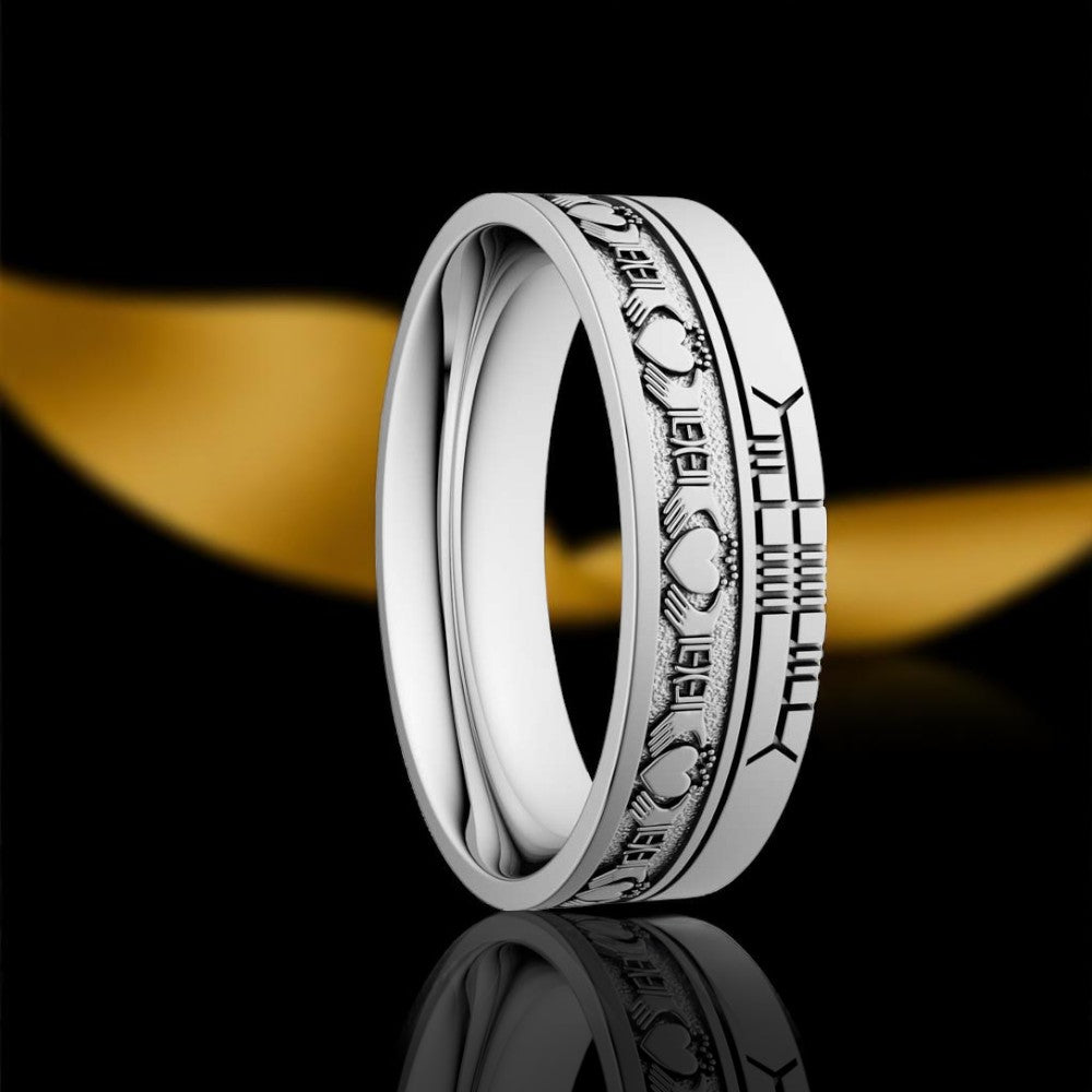 Claddagh 7.2mm Wedding Ring with Ogham