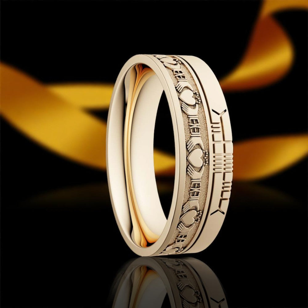 Claddagh 7.2mm Wedding Ring with Ogham