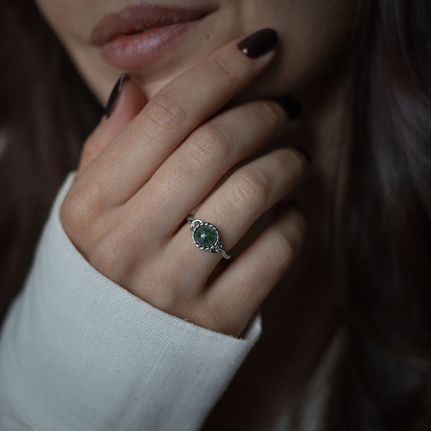 Moss Agate Trinity Ring
