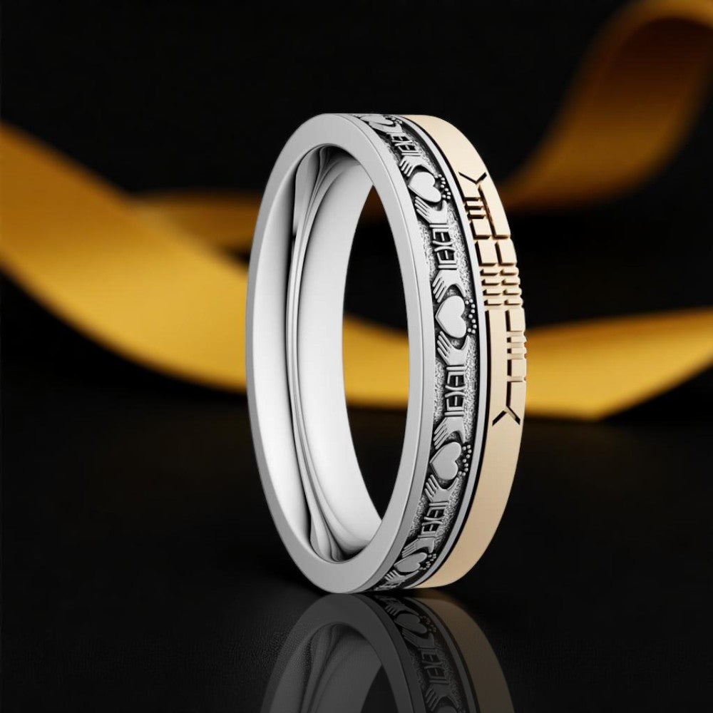Narrow Claddagh Wedding Ring with Ogham