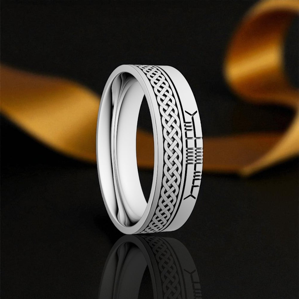 Celtic Knot 7.2mm Wedding Ring with Ogham