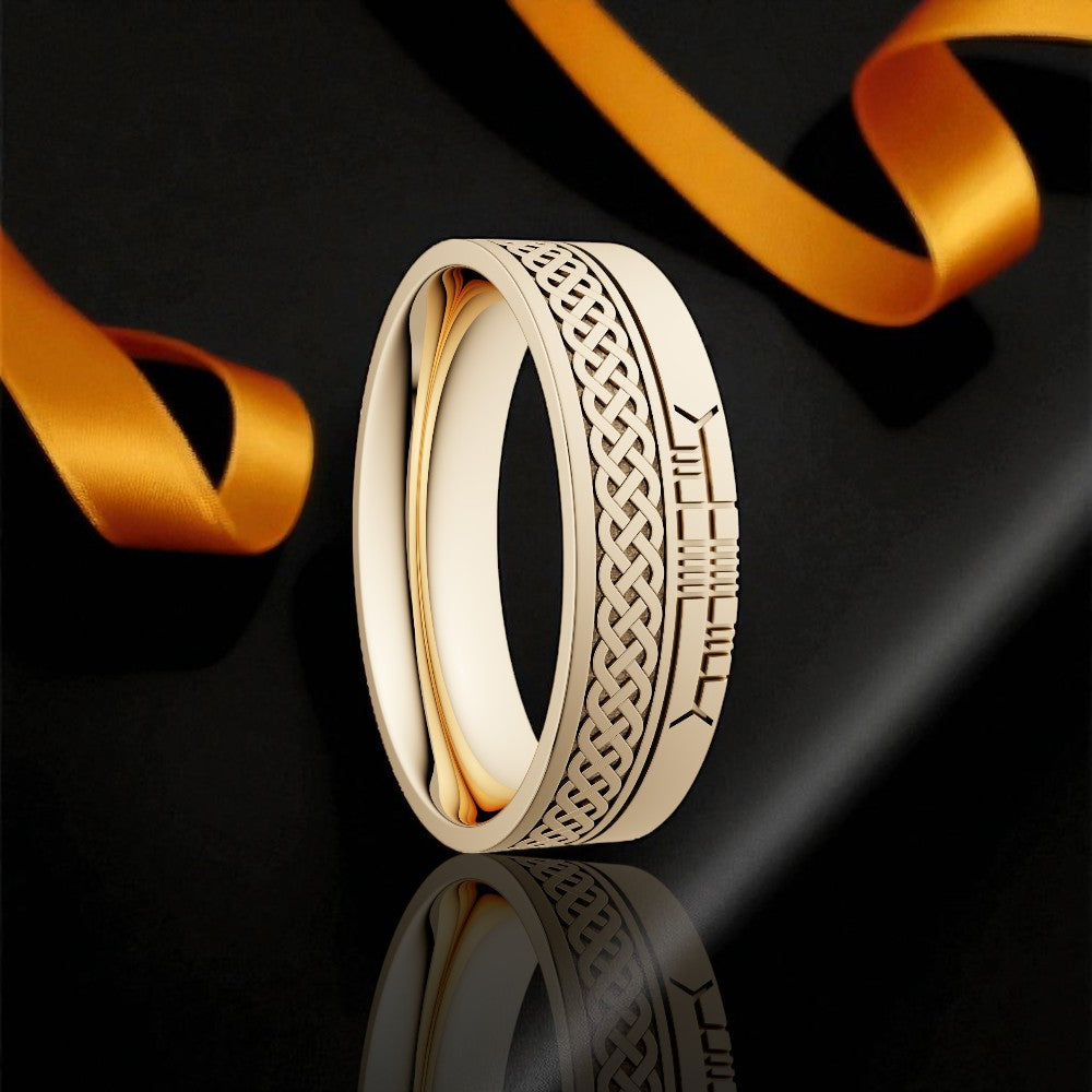 Celtic Knot 7.2mm Wedding Ring with Ogham