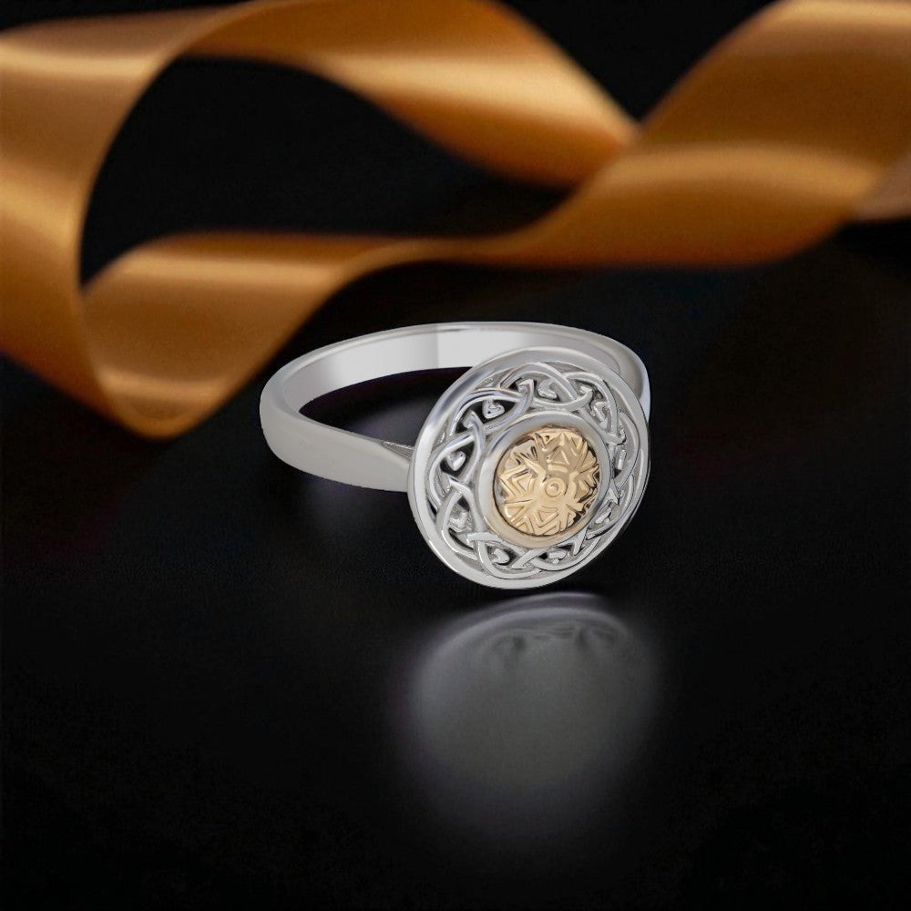 Silver Solstice Ring Celtic Knot with 18K Bead