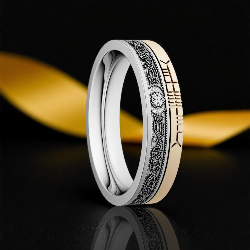 Celtic Warrior Wedding Ring with Ogham - Narrow
