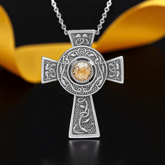 Silver Cross Wood Quay Small with 18K Bead