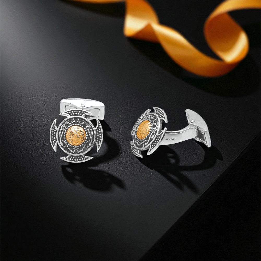 Silver Cuff Links Wood Quay with 18K Bead