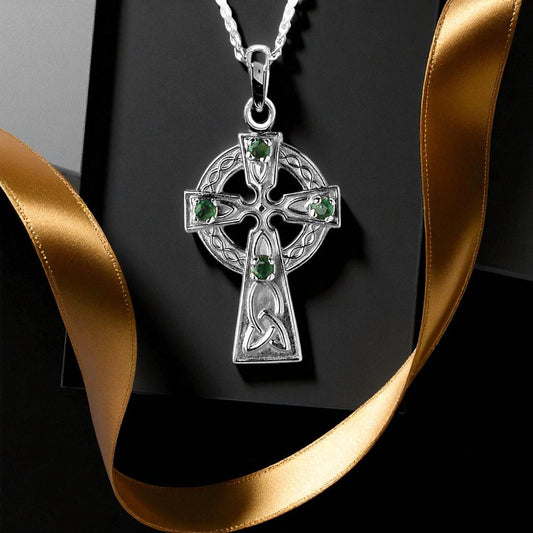 Traditional Celtic Cross with Emeralds x 4