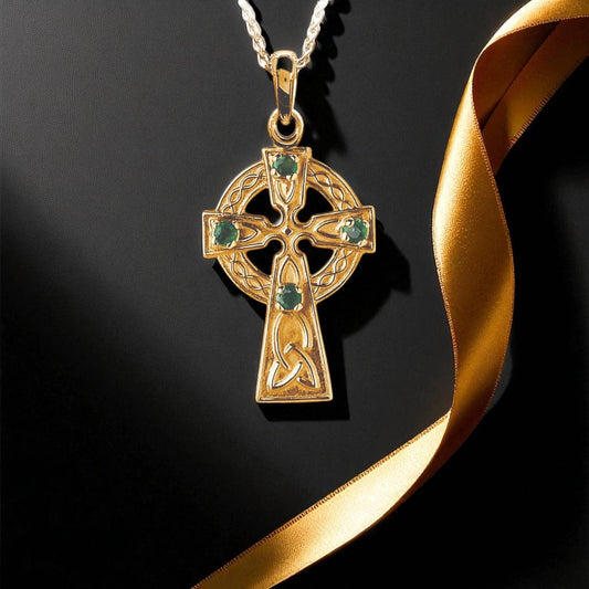 Traditional Celtic Cross with Emeralds x 4