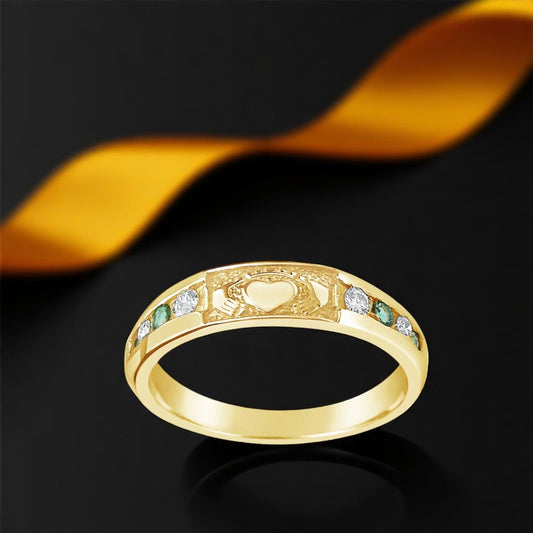 Diamond Emerald Claddagh Ring