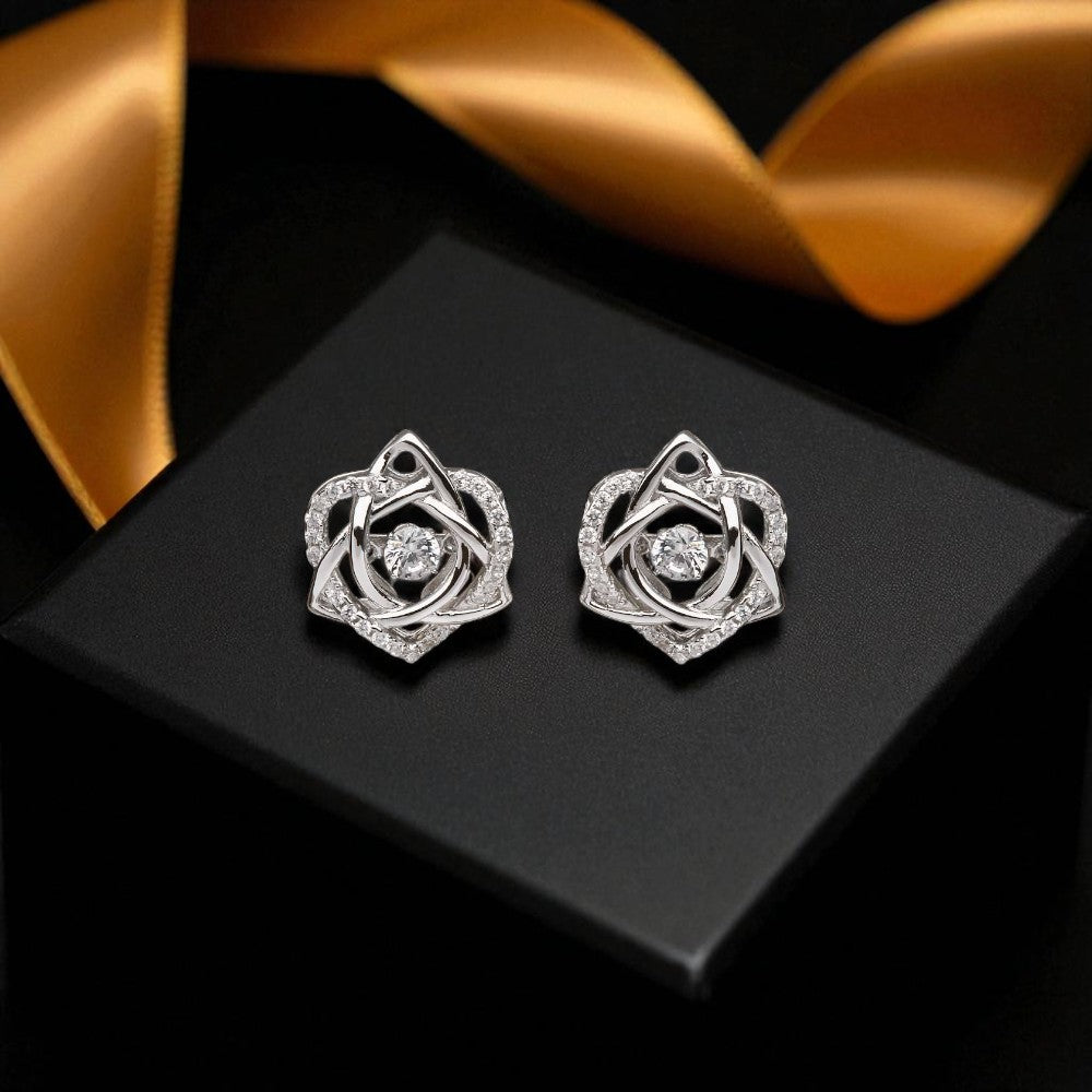 Silver Earring Dancing Stone Trinity & Heart
