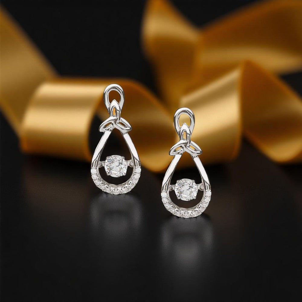 Silver Earrings Dancing Stone Trinity Drop
