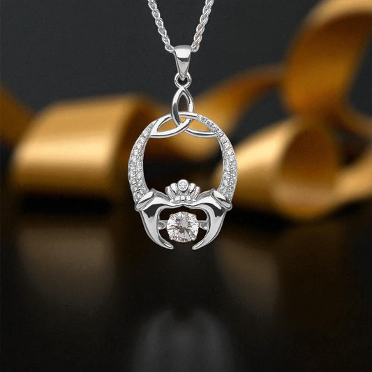 Silver Pendant Dancing Stone Trinity & Claddagh