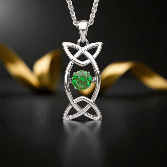 Silver Pendant Dancing Stone Trinity Green CZ