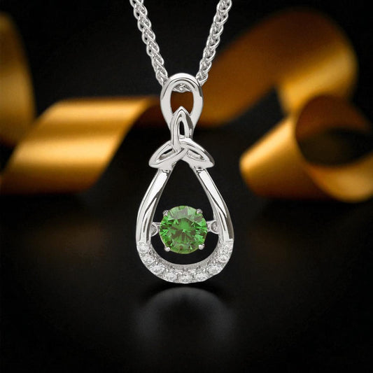 Silver Pendant Dancing Green Stone Trinity Drop