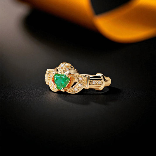 Emerald and Diamond Set Boru Signature Claddagh Ring