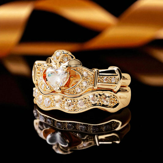 Diamond Set Boru Signature Claddagh Ring and Matching Ring