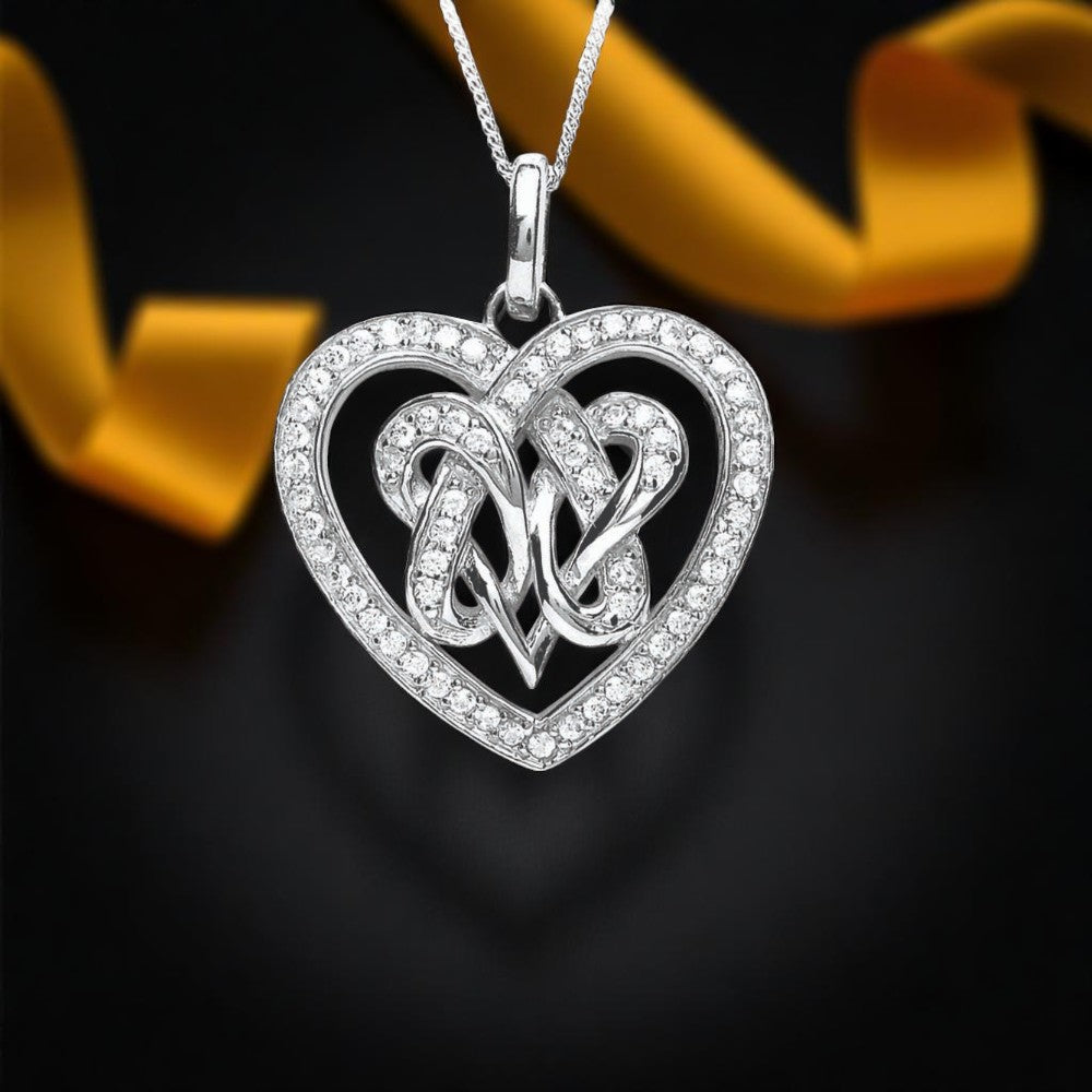 Silver Pendant Pave Double Heart