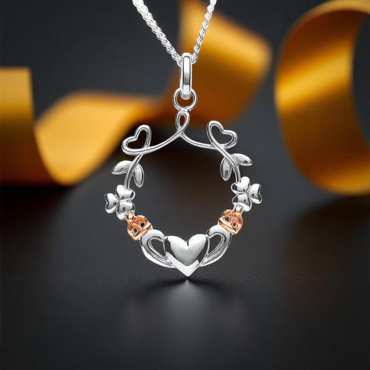 Silver Pendant Heart Shamrock Claddagh